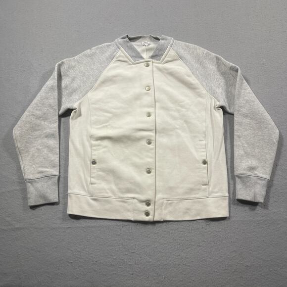 Under Armour Womens Medium  Varsity Fleece Bomber‎ Sweatshirt Ivory Gray - Picture 1 of 9